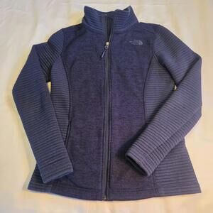 The North Face Women's Small Zip up Indigo Blue Sweater w Pockets Ribbed Sleeves